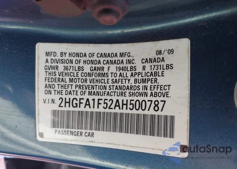 2010 Honda Civic Lx из США, поврежденный, VIN 2HGFA1F52AH500787